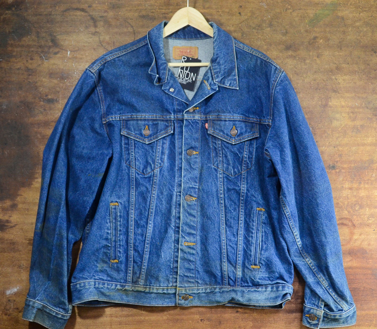 90s Dark Wash Levis Denim Jacket / Mens / Grunge / Distressed XL