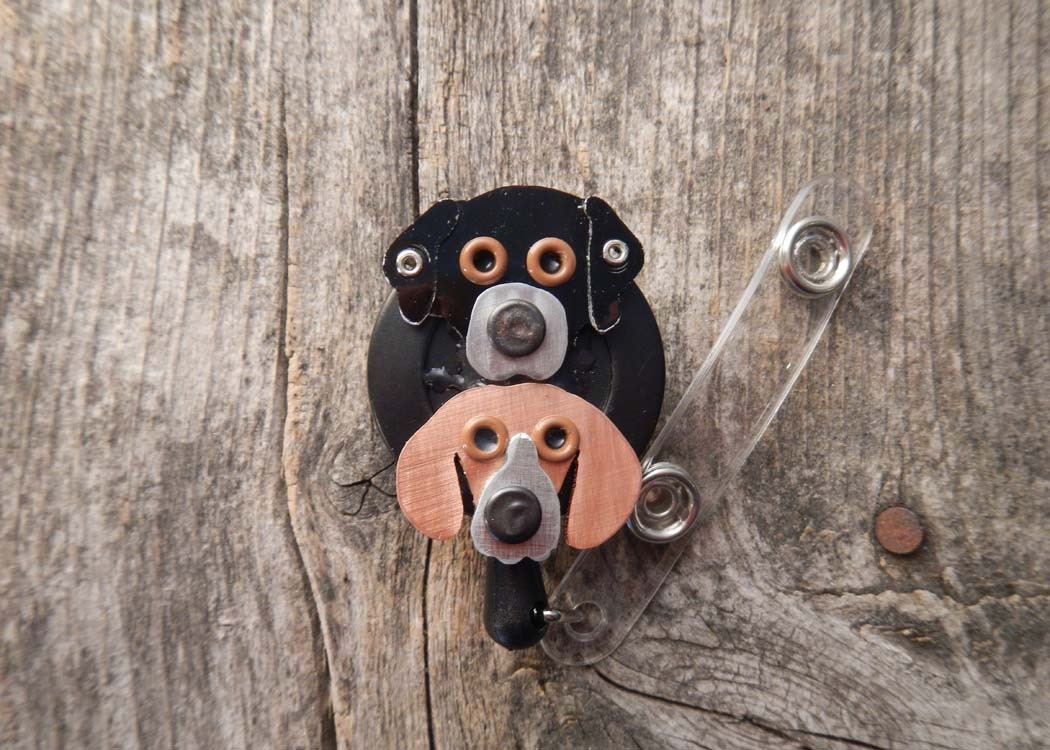 Name Badge ID Holder Retractable Pit Bull Dachshund Border Collie Schnauzer Metal Breed Dog Pet Lover Aluminum Custom Rivets Stamped