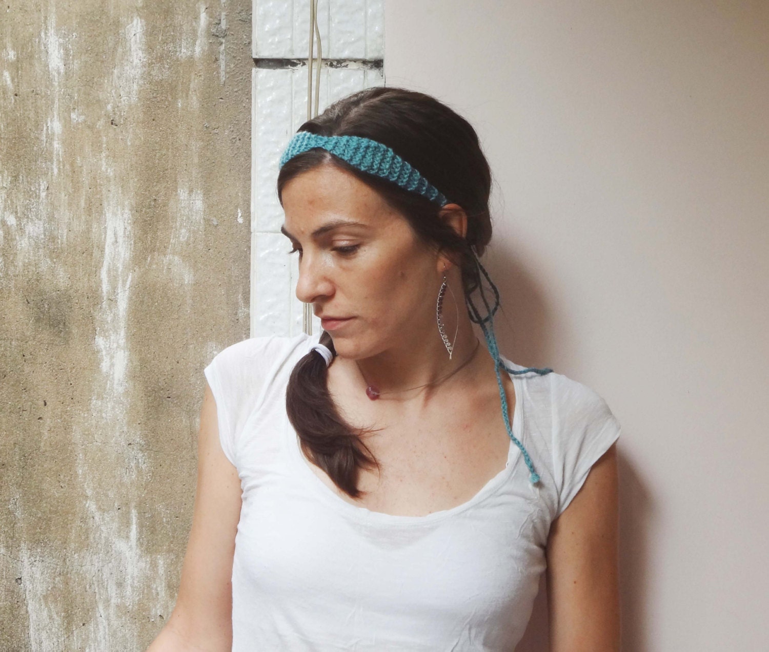 Summer Knit Headband - Teal Mint Aqua Blue women's teen hair accessory head wrap belt boho fall fashion