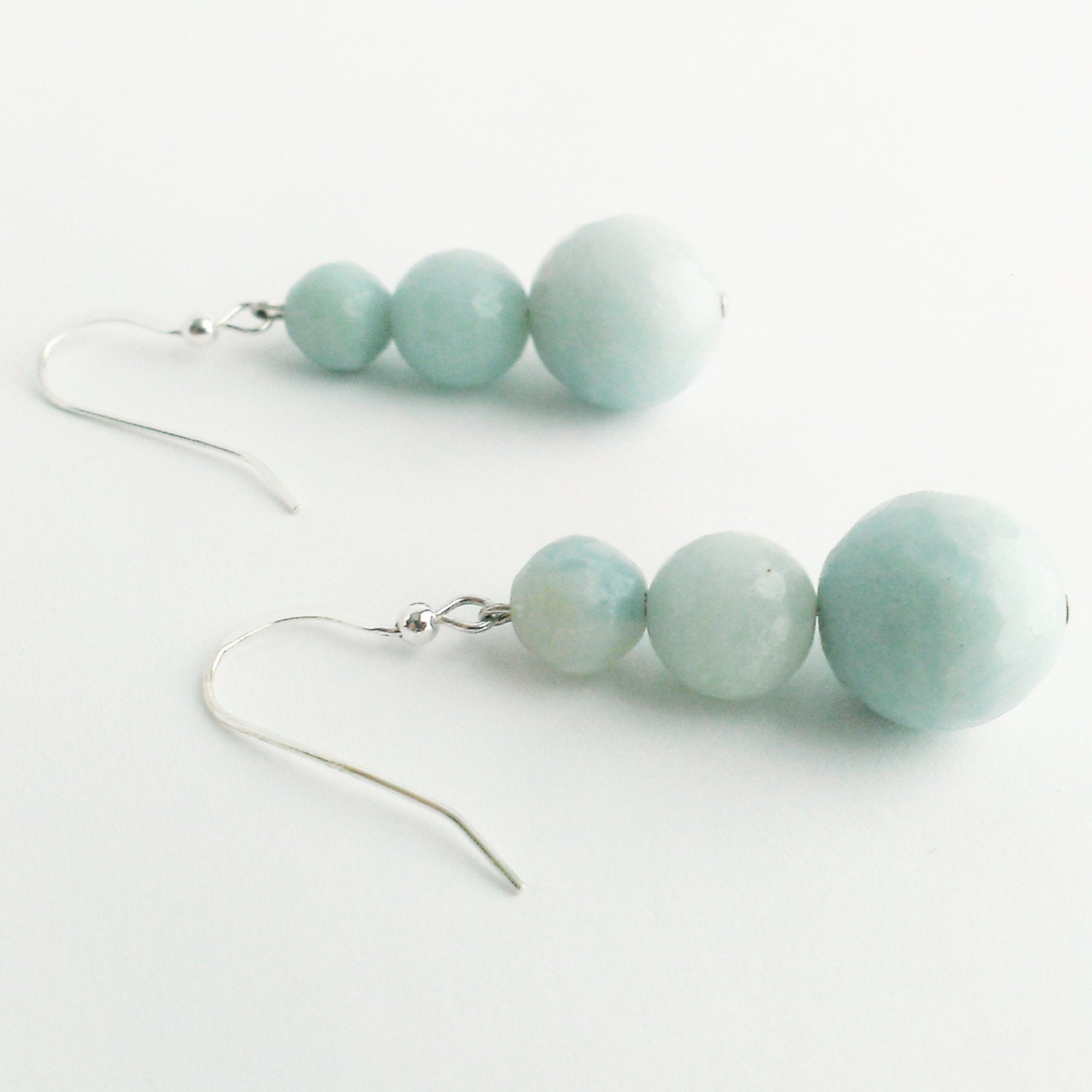 Light Blue Dangle Earrings by Kluster. Aqua Amazonite Earrings. Pastel Turquoise Earrings. 100% Sterling Silver.