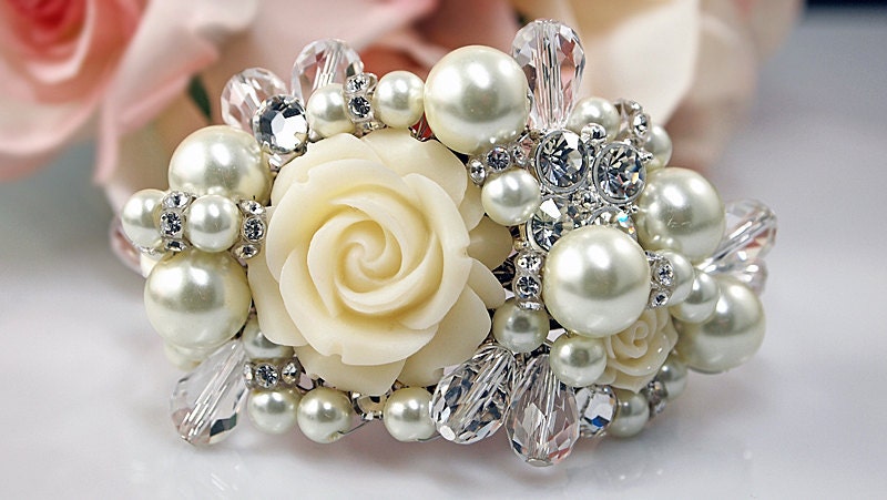 Bridal Bracelet Bridal Cuff Pearl Rhinestone Ivory Il_170x135