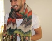 Chevron multicolour CHUNKY long scarf, Knitted long scarf, knitting scarves, wool warm Winter scarf