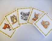 Forest Friends stationary set, blank greeting card set,animal art cards, watercolour prints, childrens birthday cards, set of 5