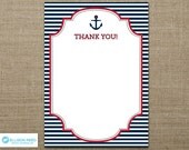 Nautical Printable - Nautical Baby Shower - Nautical Thank You Note - Ahoy - Anchor - Nautical Birthday - Navy - Stripes - red Il_170x135
