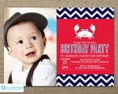 Crab Birthday Invitation - Crab Printable - Nautical invitation - Chevron invitation - Boy Birthday - First Birthday invitation Il_170x135