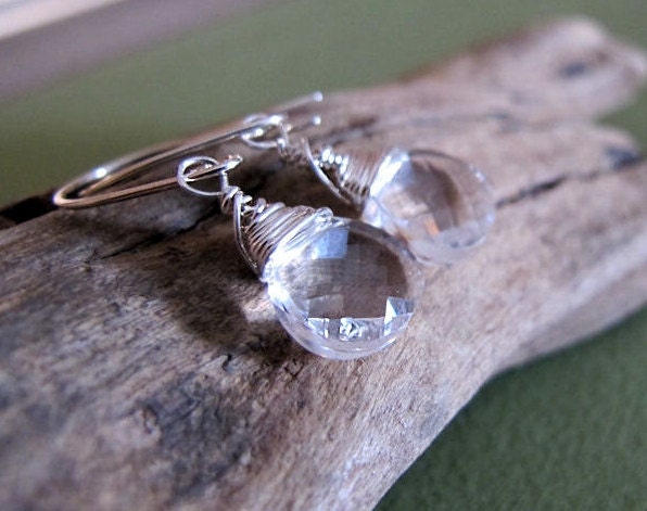 Clear Swarovski Crystal Dangle Earrings - Sterling Silver Wire Wrapped Briolette Eearrings - Bridal Jewelry