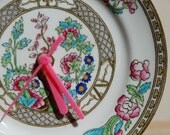 Vintage handmade wall/desk clock Indian Tree with pink handles