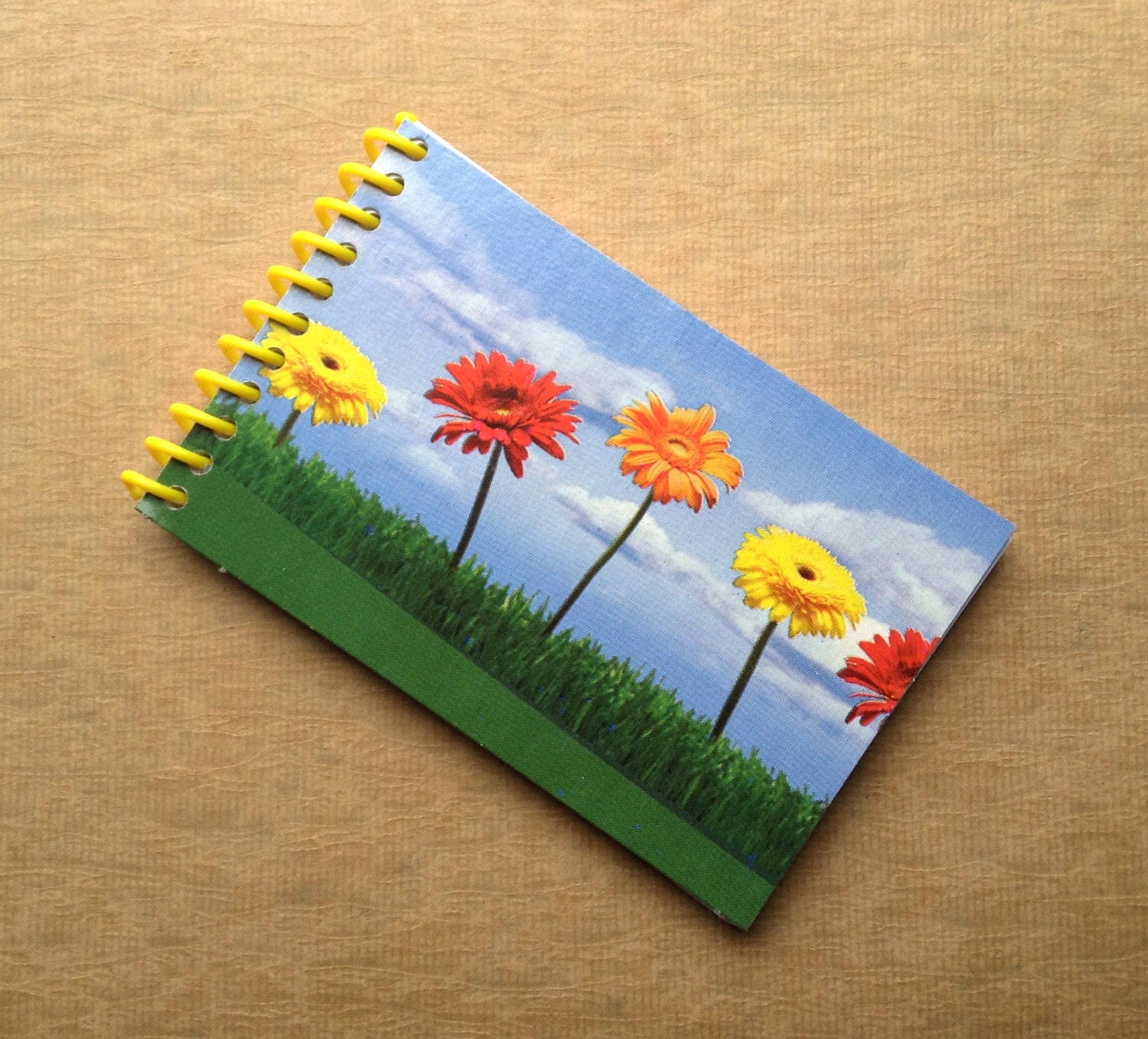 UPCYCLED NOTEBOOK FLOWER tissue box recycled spiral bound journal