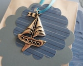 Baby Boy Shower Favor Decor Set - 12 Tibetan Silver Charms with Layered Blue Die Cut Flowers  YOU CHOOSE CHARM