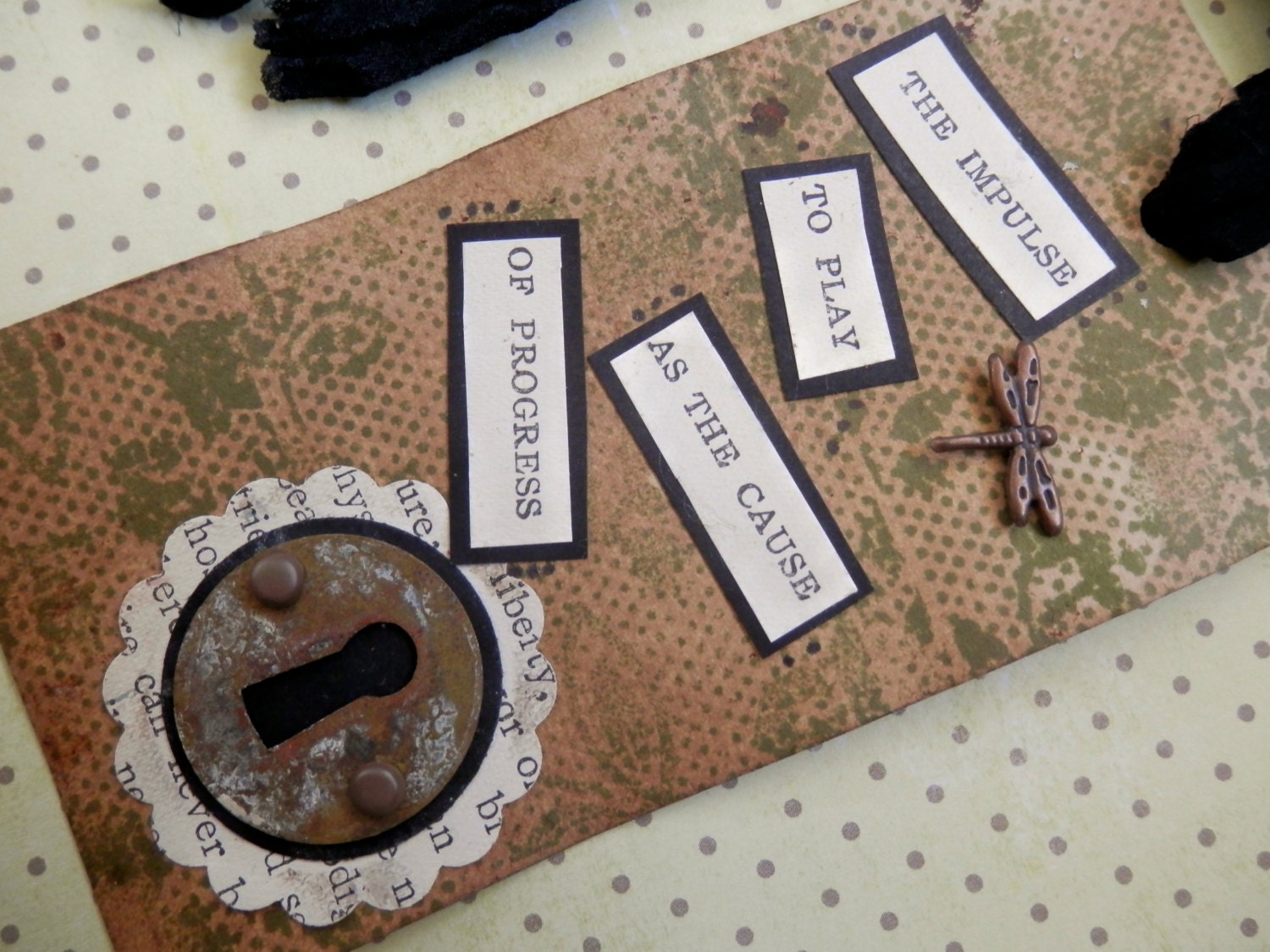 OOAK Mixed Media Assemblage Large Tag/Bookmark "The Impulse to Play as the Cause of Progress" For Gifting or Journaling