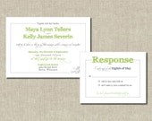 Rustic and Fun Lime Green Printable Wedding Invitation and RSVP Set -Lime Green and Gray - Custom Colors - WL10