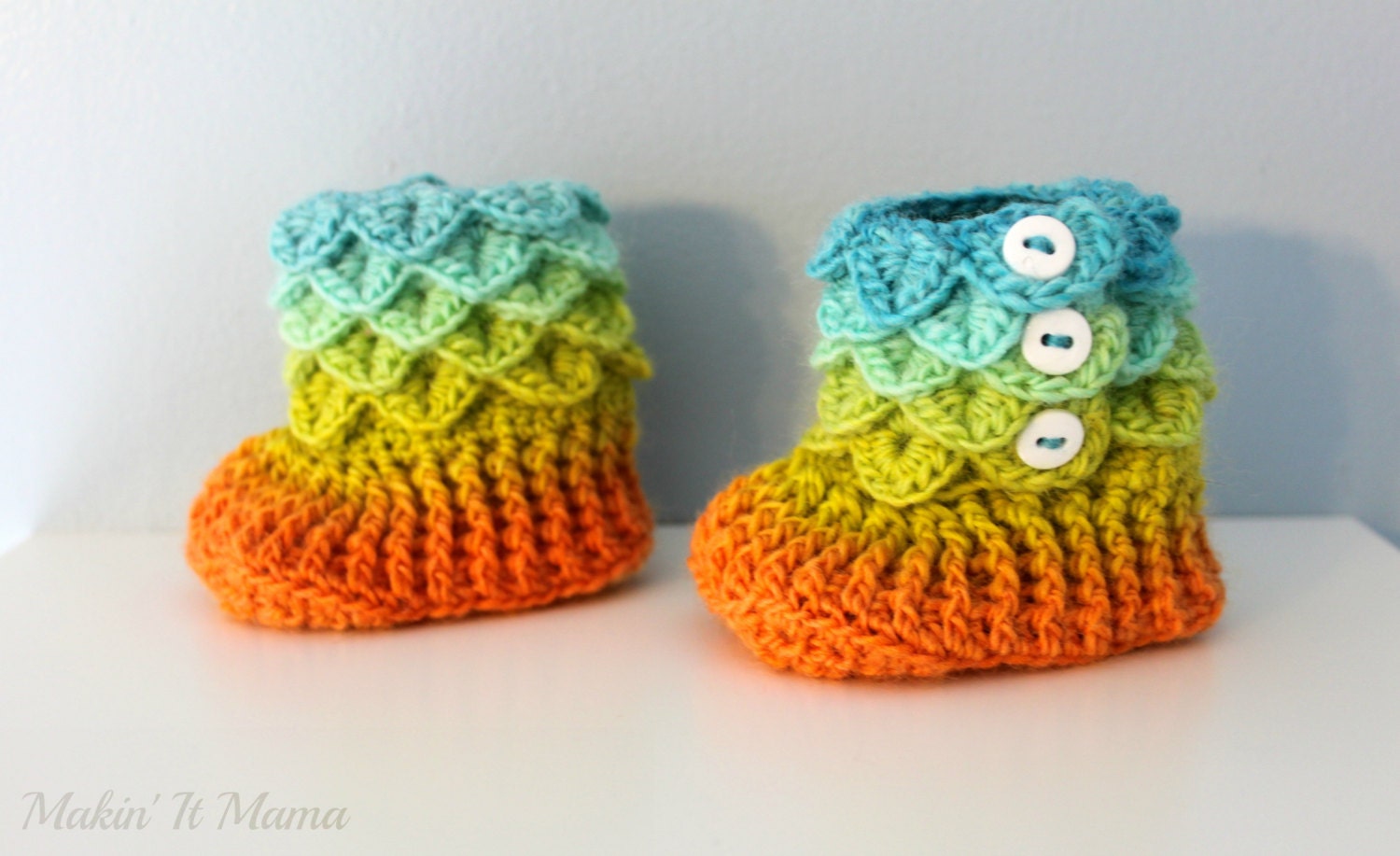 Rainbow Booties, Crochet Crocodile 6-12 Month Baby Girl Slipper Booties, Ready To Ship