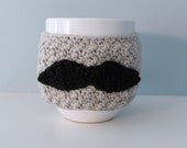 Mustache Coffee Cup Cozy with Black Buttons, Ready to Ship