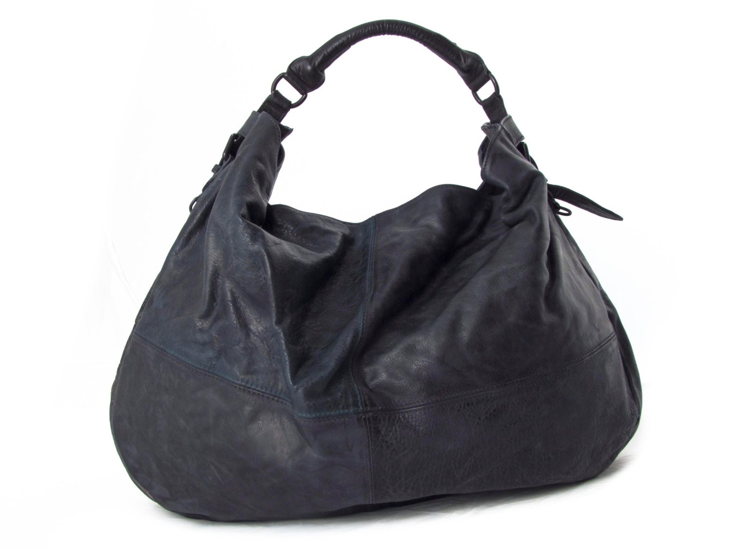 Leather bag hobo purse Black -.- the Enakai big -.-