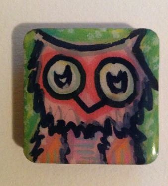Cute Green Art Owl Wood Magnet