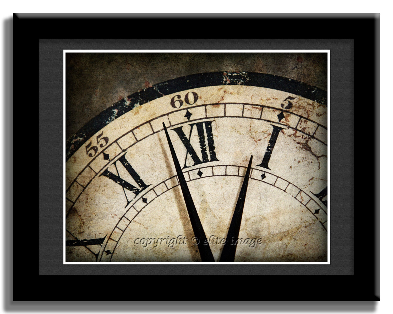 GRUNGE CLOCK Face showing Time past Midnight  in a Classic Vintage Antique Grunge look 2 - 8x10 Photographic Print