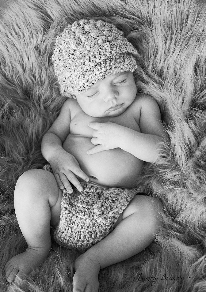 Crochet  Baby Hat Boy Girl  Newsboy Grey  photo prop  visor brim