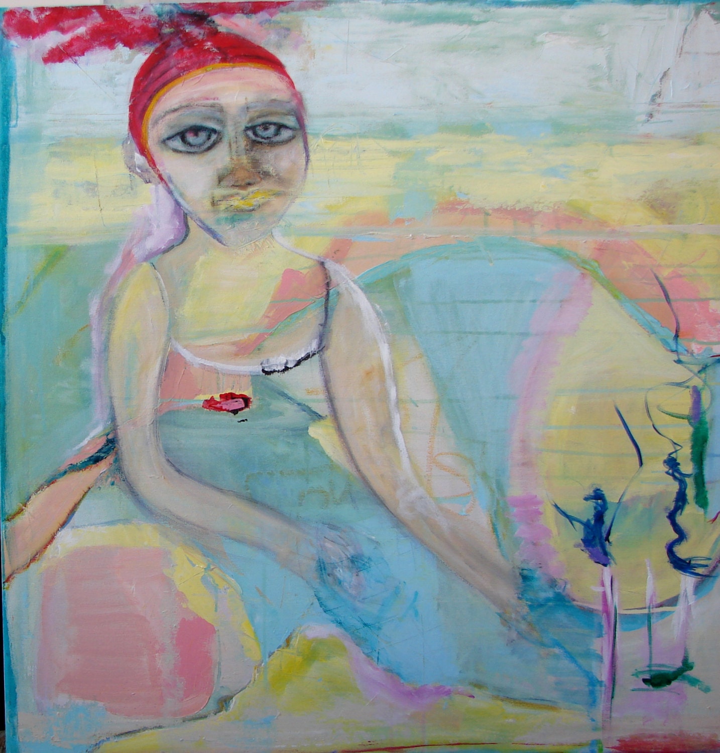 Painting Original Acrylic art painting wall decor original art large painting 36 x 36 pink blue yellow mint green