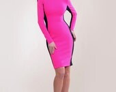 Pink-fuchsia color-block heavy wool jersey dress