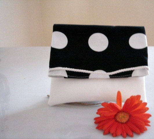 Black and white polka dots small clutch cotton and eco leather small foldover purse Bridal party Bridesmaids gift