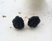 BLACK  Mini Rose Earrings Small Post Vintage Rose Earrings Resin Rose Earrings for Her Women's Fashion Jewelry