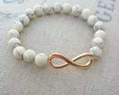 INFINITY Bracelet Stretch Beaded Jewelry IVORY Stone Beads Gold INFINITY Charm Valentine's Gift Layering Bracelet