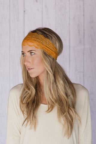 Mustard Sheer Lace Headband with Tapered Cut and Scalloped Edge - Sheer Simplicity Headband