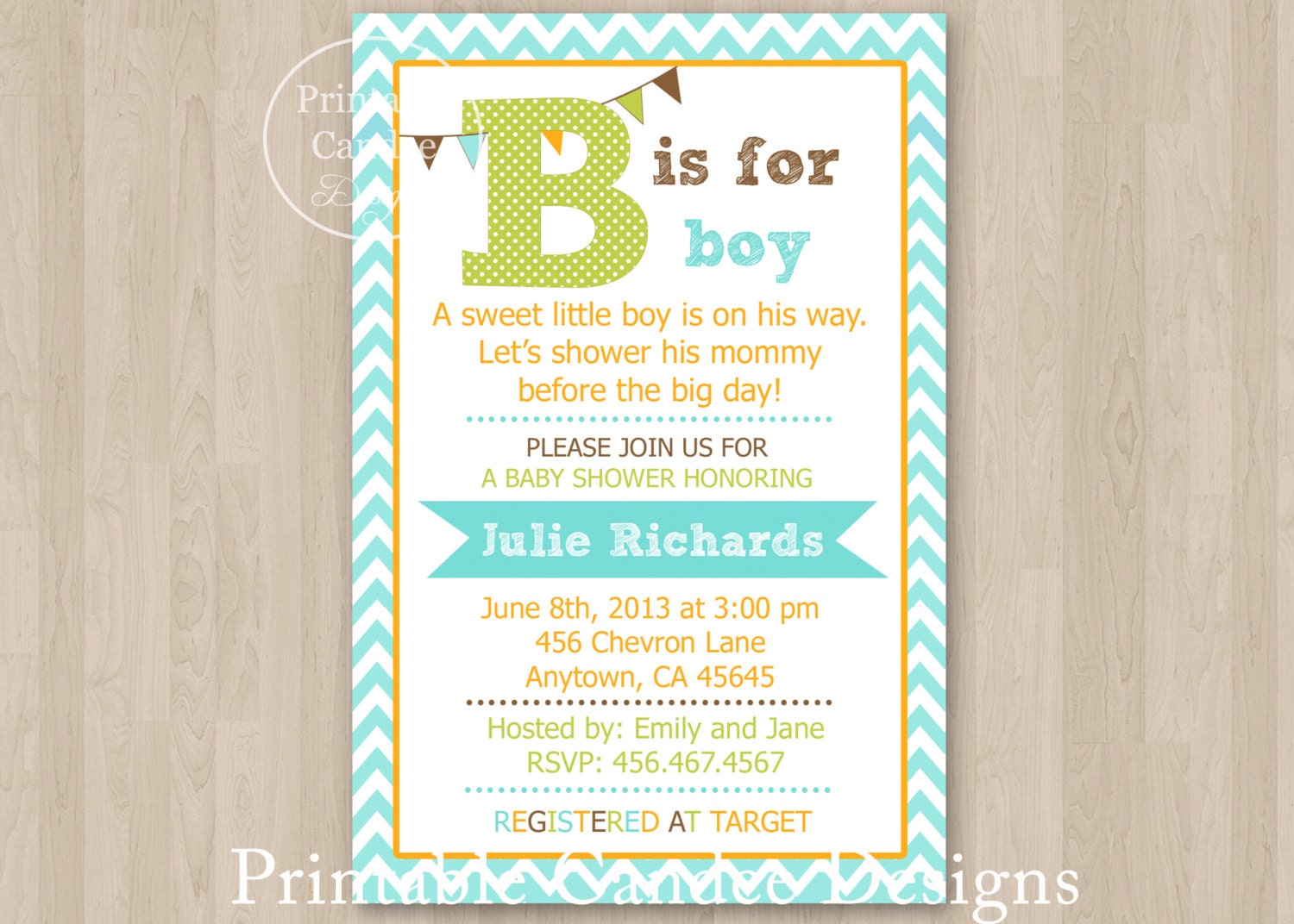 B is for Boy Baby Shower Invitation - DIY Custom Printable