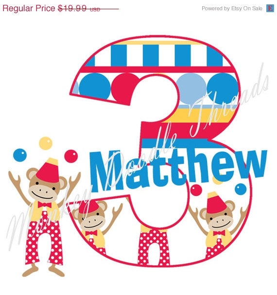 Buy cute gift ideas - HALF OFF SALE Big Top Circus Monkey Personalized Birthday Shirt 2t 3t 4t 4/6 Any Age Cute Gift Idea