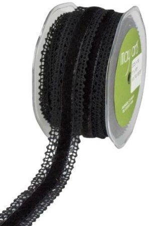 1 YD Black Velvet Ribbon With Crocheted Trim 1 inch diameter Scrapbook Card Making Crafting