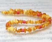 Butterscotch amber, honey amber and red coral necklace