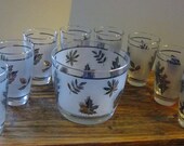 Silver Leaf Frosted Libbey Glasses Ice Bucket Retro Cocktail Bar