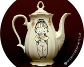 Big hand painted vintage flower girl - tea / coffee pot