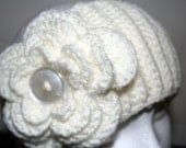 Ribbed Crochet Winter Headband with Removable Flower.