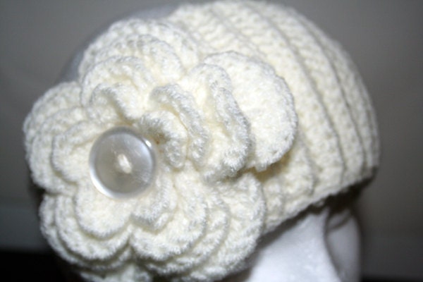Ribbed Crochet Winter Headband with Removable Flower.