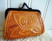 Vintage Leather Change Purse. Hand Tooled in Mexico.
