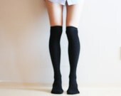 DIANA ribbed cable Black over knee socks Boot Thigh high socks Leg warmer Preppy Sexy Pin up Retro Gift for her