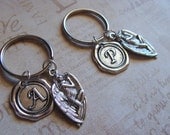 2 Wax Seal Keychains , Initial Keychain, Gift for couples, guardian angel keychain, together we fly,  Personalized Jewelry, Silver Keyring