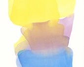 large original watercolor, dancing shapes in blue to orange