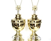 Vintage Lamps Pair Of Brass Urn Turned Spool Inspired Lamps Hollywood Regency Lights Eclectic Home Decor Lighting