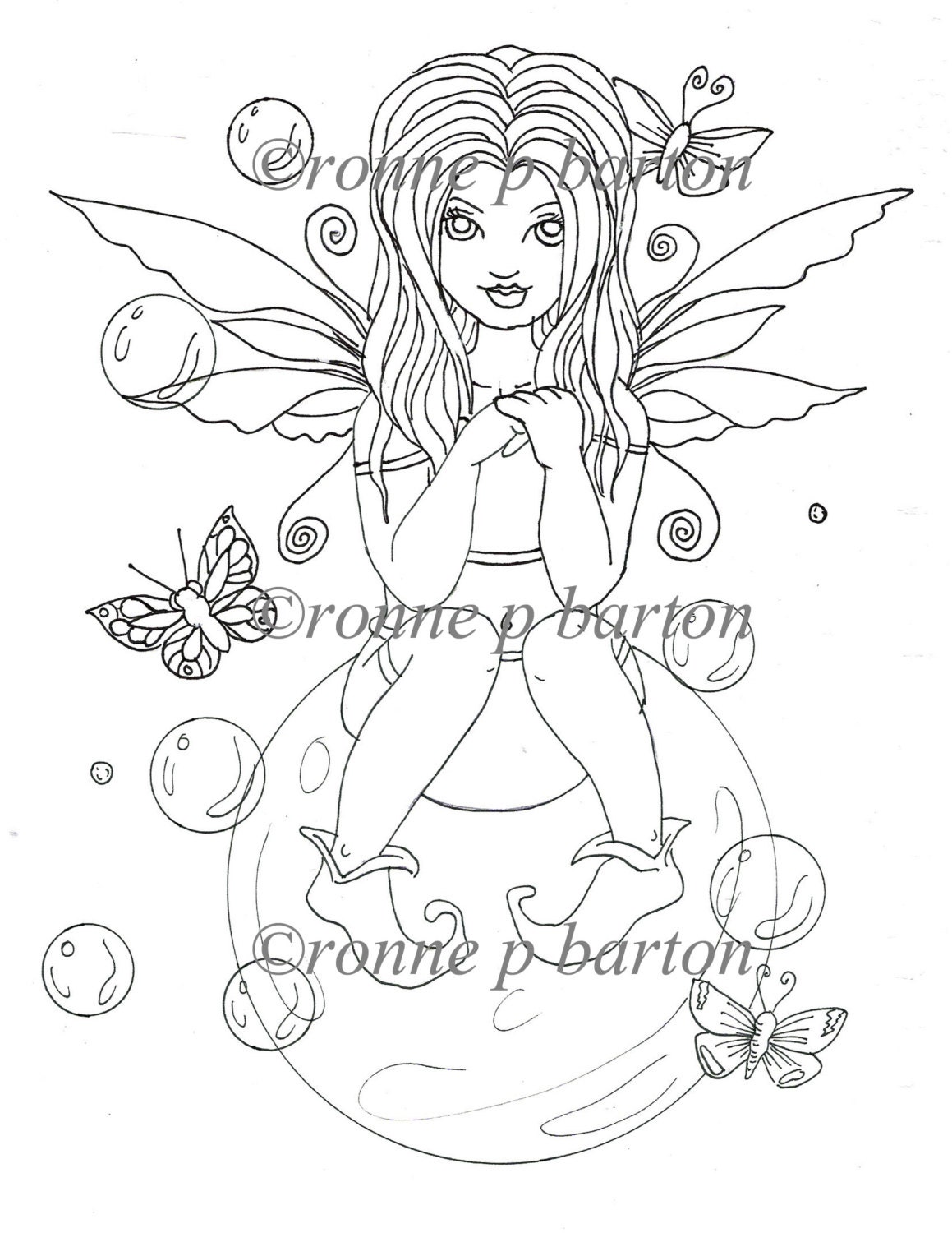 IMG018 INSTANT DOWNLOAD digital stamp digi big eye Fairy printable art coloring page fantasy by Ronne Barton
