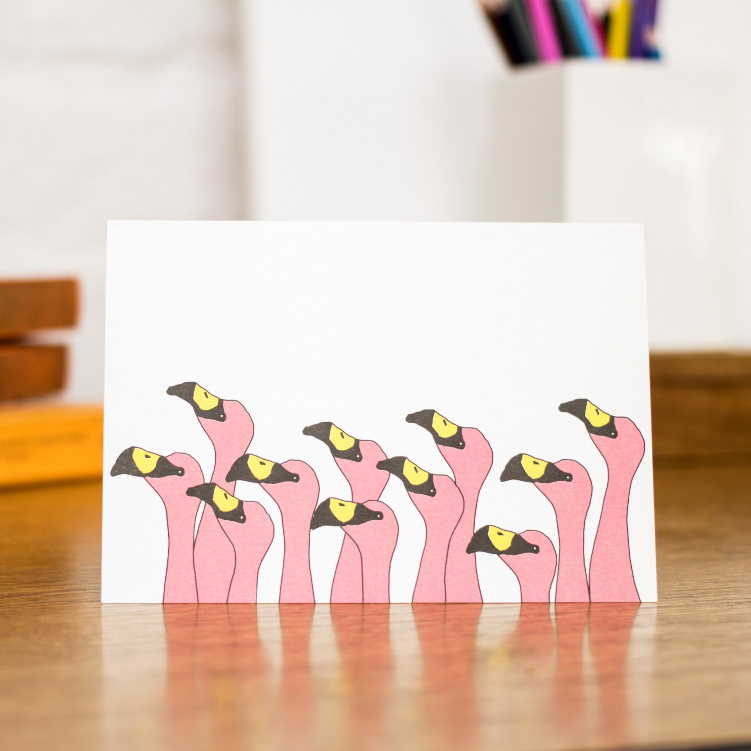 Flock of Flamingos Blank Greetings Card