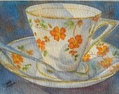 Miss Pheonix China Teacup Matted Watercolour Giclee Print
