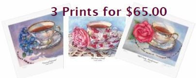Mothers Day, 3 Small 5x7 Fine Art Teacup Prints for 65