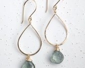 Teardrop Earrings, Green Earrings, Gold-filled Earrings, Delicate Earrings, Bridesmaid, Moss Aquamarine & 14k Gold-filled Teardrop Earrings