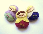 Love blooms like a rose- wee matryoshka doll pin- choose your color