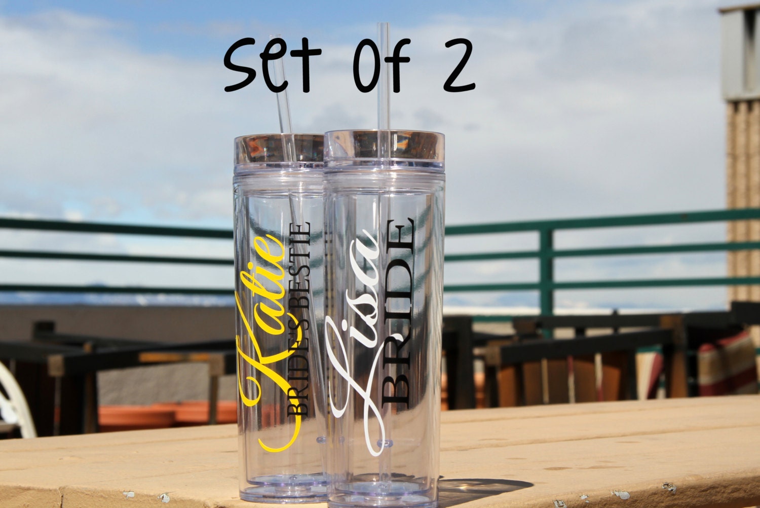 Set of 2  - Personalized Bride, Bridesmaid, Junior Bridesmaid, Flower Girl and Maid of Honor Acrylic Tumblers, Bridesmaid Gifts