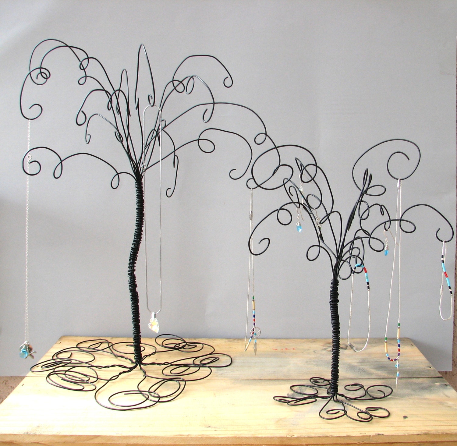2 Black Wire Jewelry Tree Stands , Earring, Rings,Bracelets, Organizer, Display