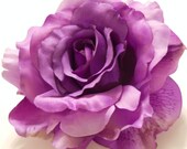 Large Purple to Lavender Rose Hair Clip, Wedding, Flower Girl, Bride, Bridesmaid, Rose, Real Touch, Rockabilly, 50s, Photo Prop, Lapel, Hat