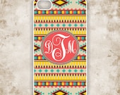 RUBBER Monogrammed iPhone 5 Case - Tribal, Aztec Pattern III with Monogram iPhone - iPhone Case, iPhone 5 Cover (iM5115)